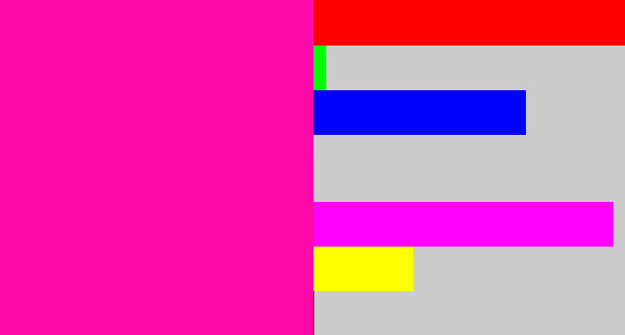 Hex color #ff09ad - bright pink