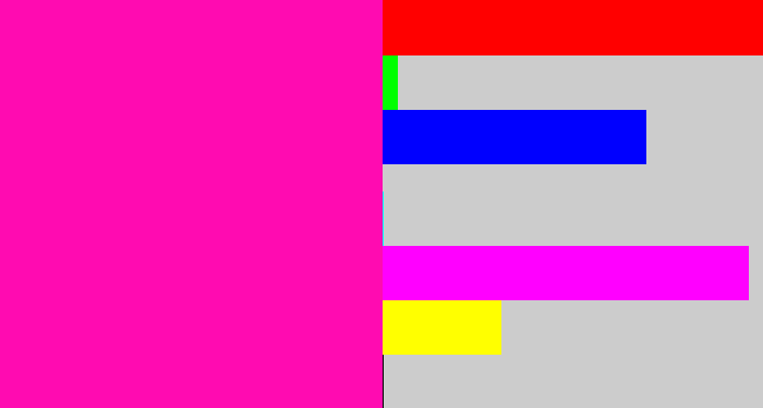 Hex color #ff0bb1 - bright pink