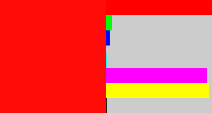 Hex color #ff0c08 - bright red