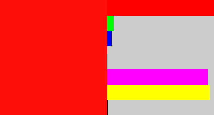 Hex color #ff0f09 - bright red