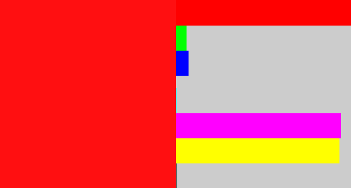 Hex color #ff0f11 - bright red