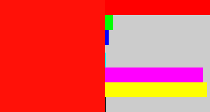 Hex color #ff1108 - bright red
