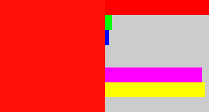 Hex color #ff1109 - bright red