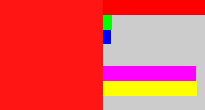 Hex color #ff1614 - bright red