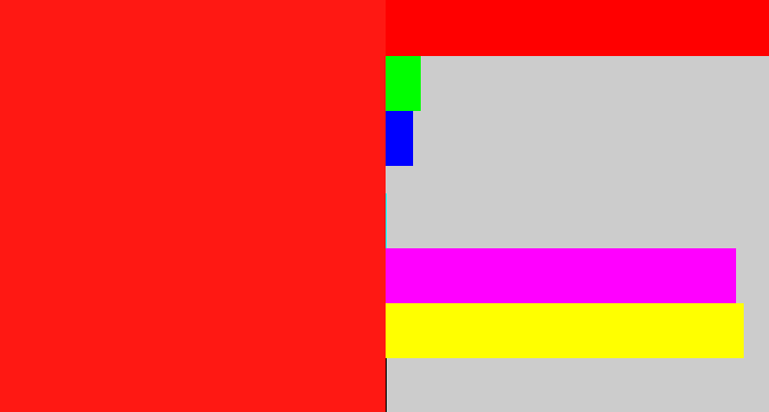 Hex color #ff1813 - bright red