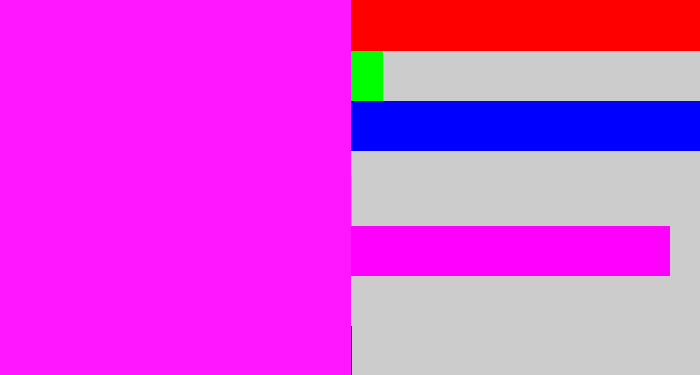 Hex color #ff18ff - bright magenta