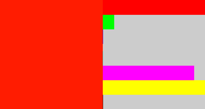 Hex color #ff1c01 - tomato red