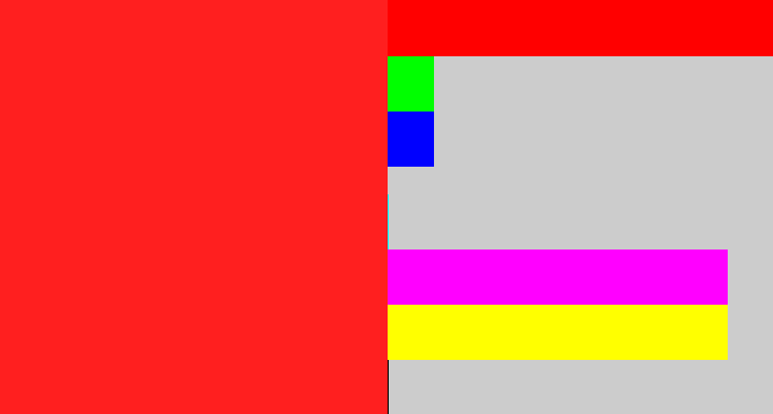 Hex color #ff1f1f - vermillion