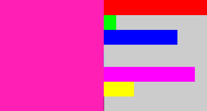 Hex color #ff1fb4 - bright pink