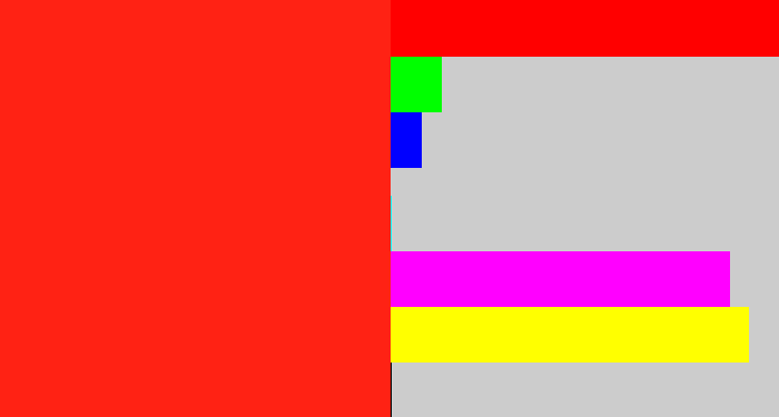 Hex color #ff2214 - vermillion