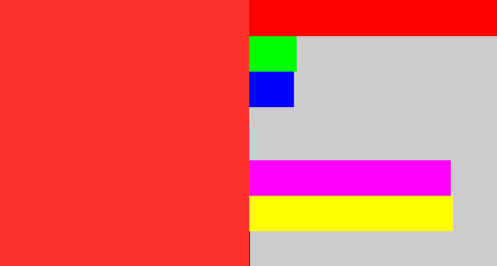 Hex color #ff312d - orangey red