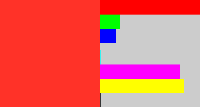 Hex color #ff3228 - orangey red