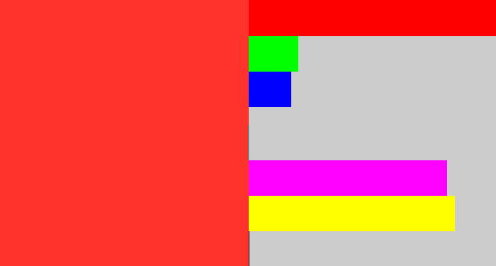 Hex color #ff322c - orangey red