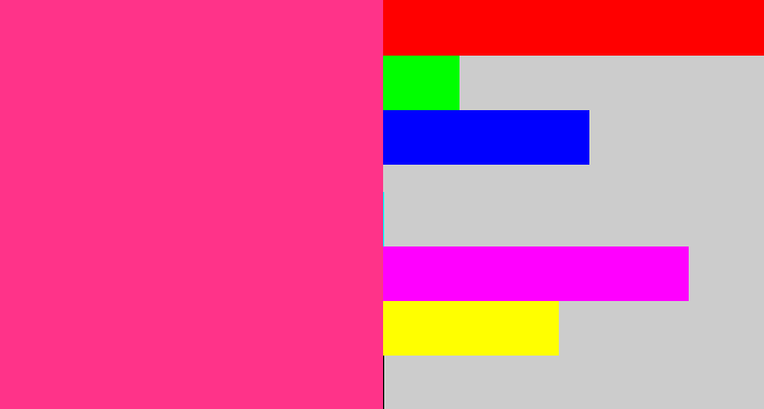 Hex color #ff3389 - barbie pink
