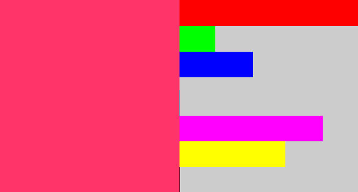 Hex color #ff3468 - reddish pink