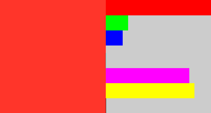 Hex color #ff352a - orangey red