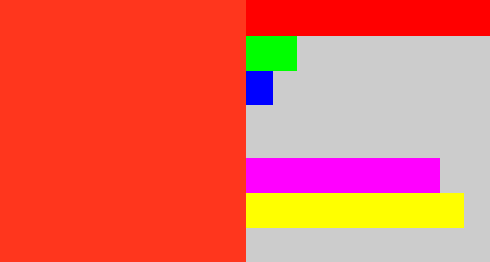 Hex color #ff361d - orange red