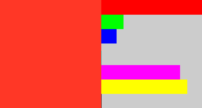 Hex color #ff3726 - orangey red