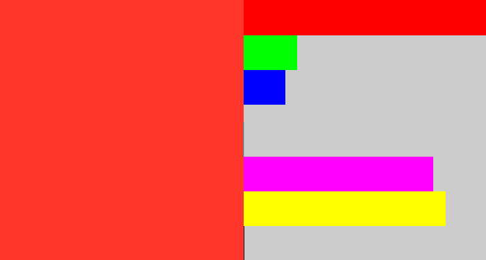 Hex color #ff372b - orangey red