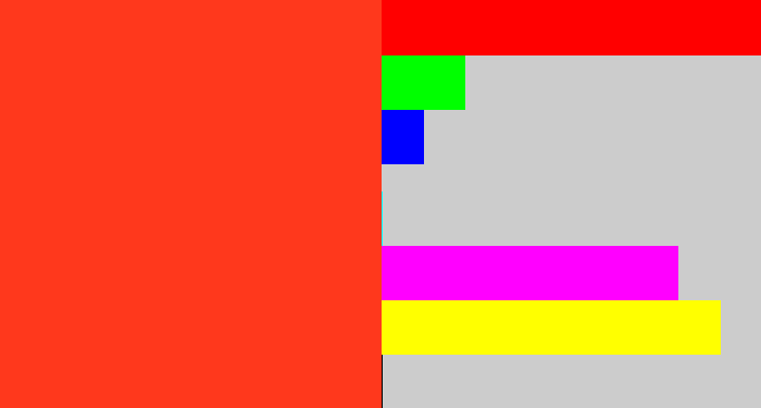 Hex color #ff381c - orange red
