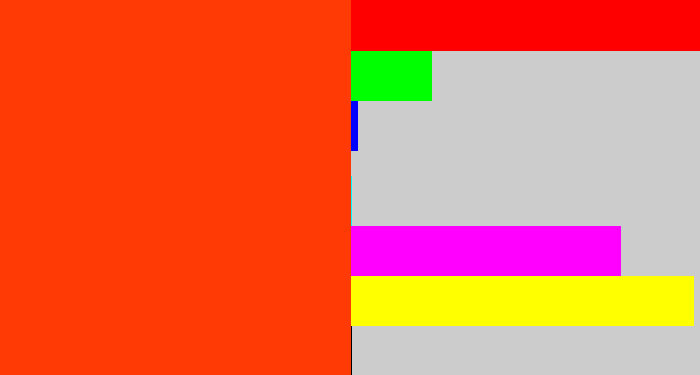 Hex color #ff3a05 - red orange