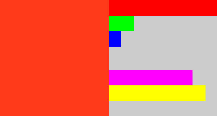 Hex color #ff3a1b - orange red