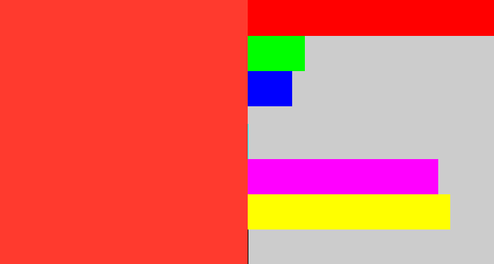 Hex color #ff3a2e - orangey red
