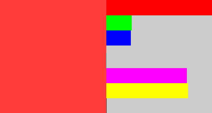 Hex color #ff3d3b - light red
