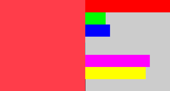 Hex color #ff3d4a - light red