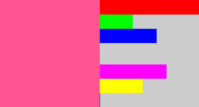 Hex color #ff5592 - medium pink