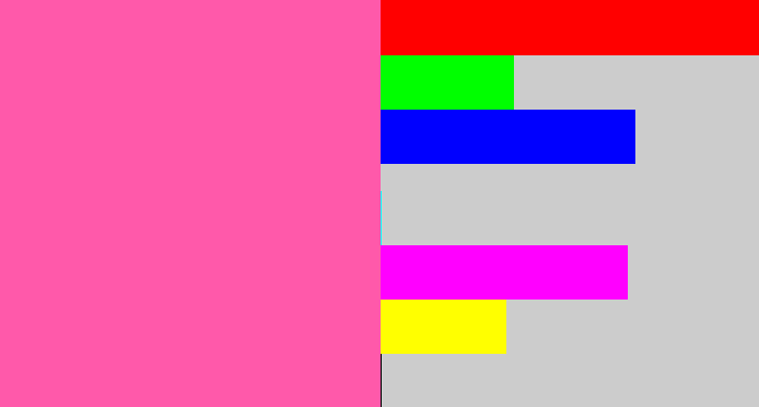Hex color #ff59aa - bubble gum pink