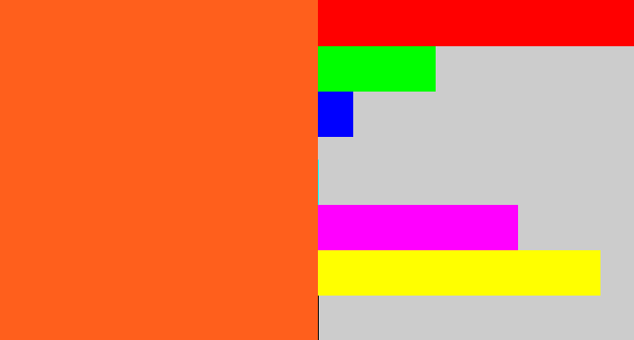 Hex color #ff5f1c - reddish orange