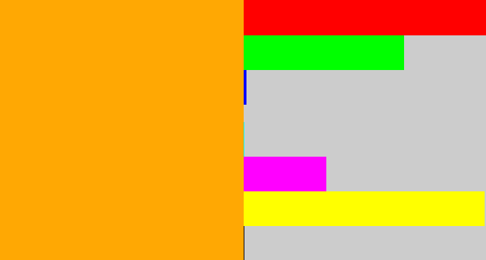 Hex color #ffa803 - orange yellow