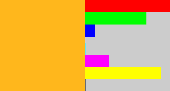 Hex color #ffb71c - orangey yellow