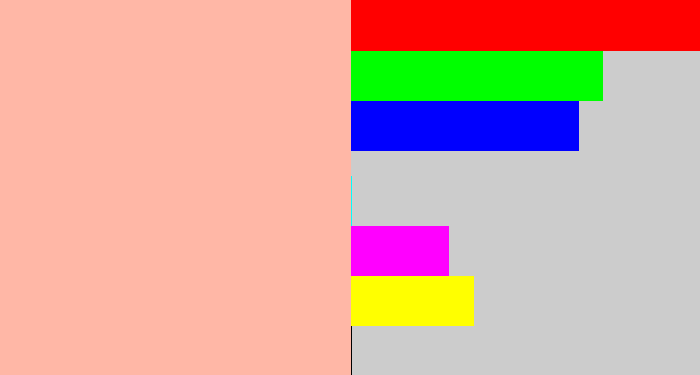Hex color #ffb7a6 - pale salmon