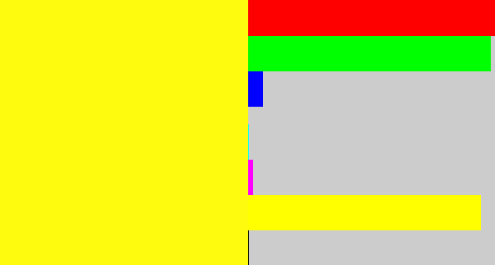 Hex color #fffb0f - yellow